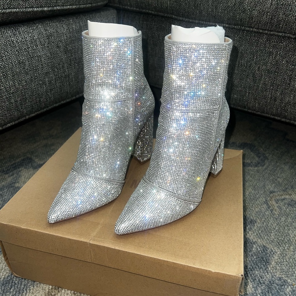 Silver Rhinestone Ankle Boots - Picture 2 of 8